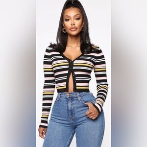 Fashion Nova Black and Pink Striped Cardigan
